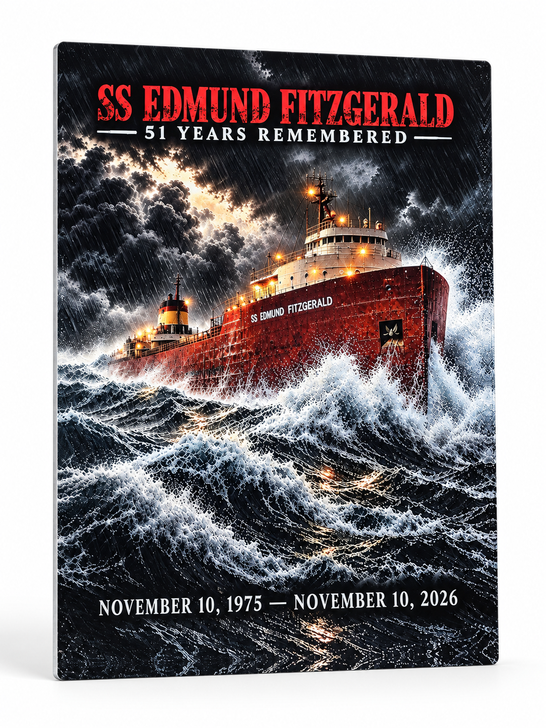 SS Edmund Fitzgerald — 51 Years Remembered | Textured Aluminum Wall Art