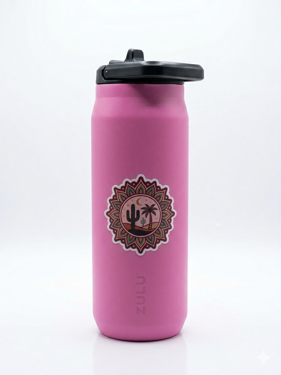 32 oz pink water bottle with stickers