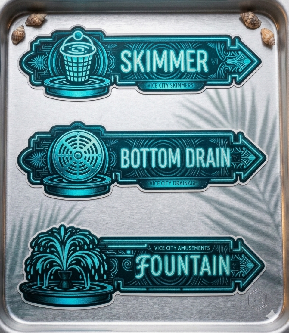Custom Pool & Spa PVC Pipe Identification Labels – Durable UV-DTF Waterproof Decals