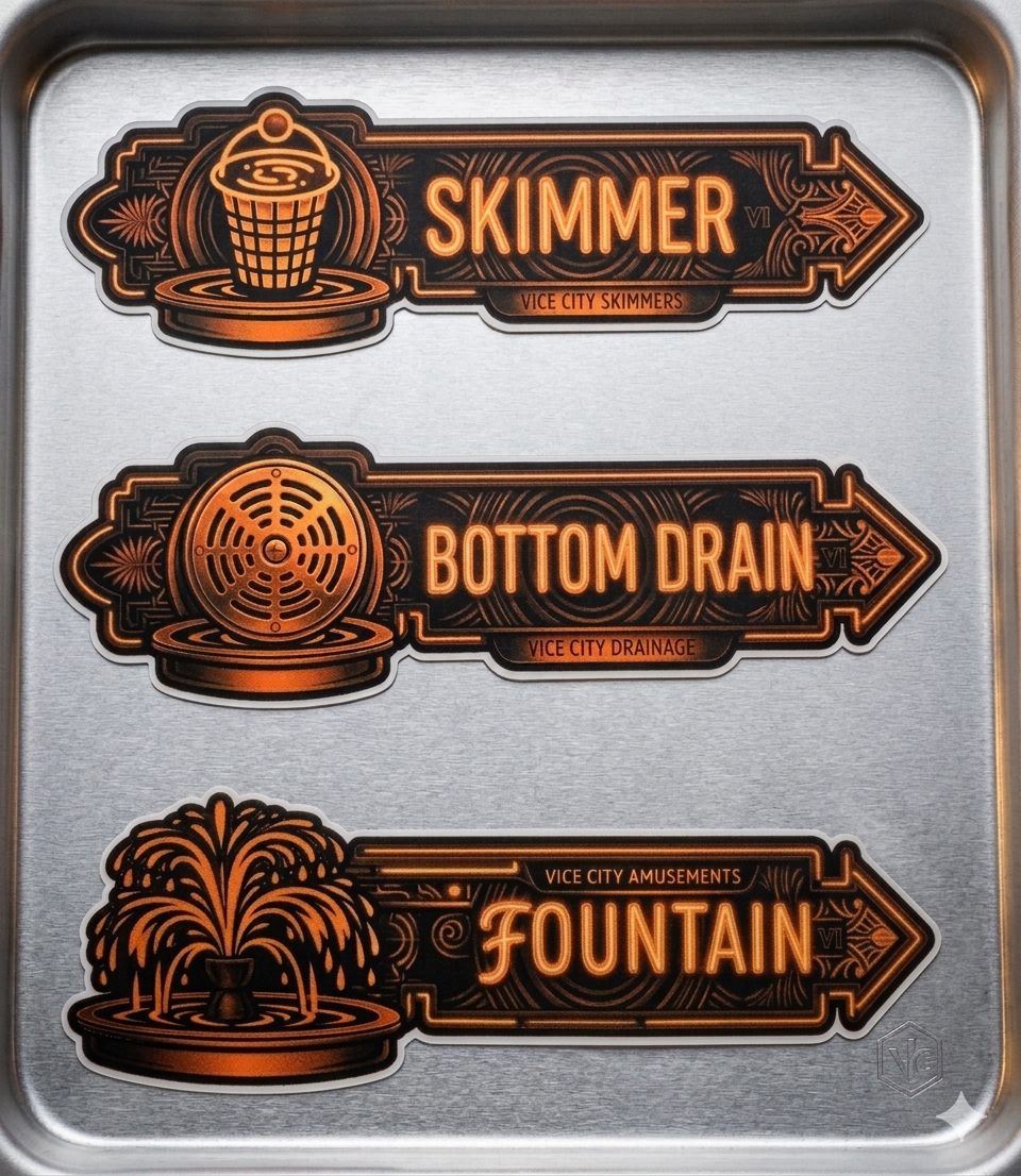 Custom Pool & Spa PVC Pipe Identification Labels – Durable UV-DTF Waterproof Decals